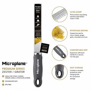 Microplane Premium Series Zester Grater Eucalyptus Gray Stainless Steel Blade